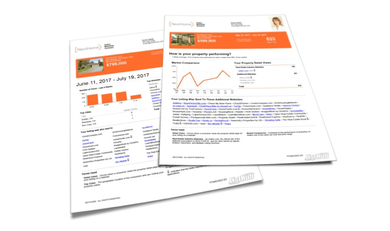 Two printed seller reports for a home listing